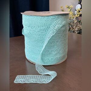 Vintage Aqua Lace Trim Large Roll Floral Scalloped Poly Bulk Spool